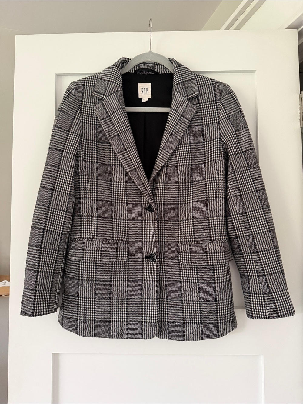 Gap Plaid Blazer Women’s O Petite Black White Suit Jacket Fall